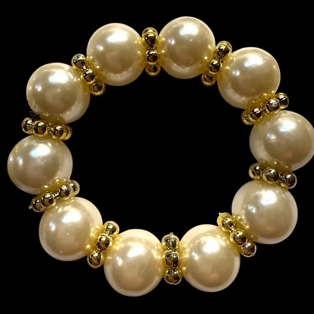 Faux Pearl And Gold Tone Spacer Napkin Rings Set Of 10